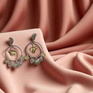Lightweight Silver Replica Dual-Tone Pachi Kundan Handmade Jhumki Earrings