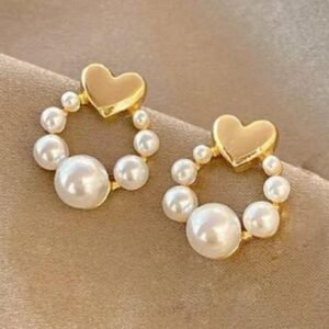 K-Style Heart Shaped Pearl Stud Earrings For Women & Girls