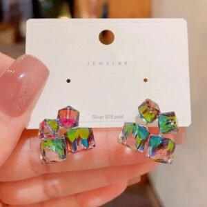 Crystal cube K-style drop earrings