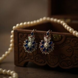 Lightweight Silver Replica Dual-Tone Pachi Kundan Handmade Jhumki Earrings