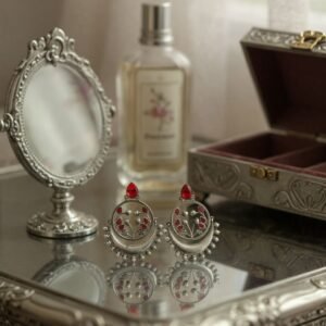 Lightweight Silver Replica Dual-Tone Pachi Kundan Handmade Jhumki Earrings