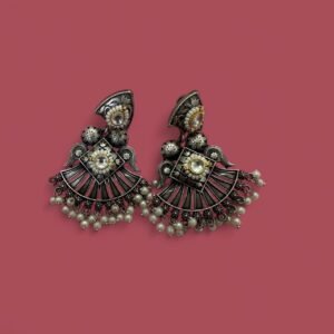 Lightweight Silver Replica Dual-Tone Pachi Kundan Handmade Jhumki Earrings