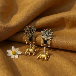 Lightweight Silver Replica Dual-Tone Pachi Kundan Handmade Jhumki Earrings